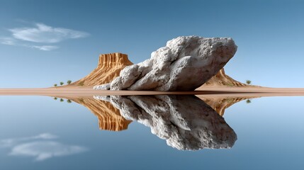 Poster - Endless mirrored desert, shifting landscapes reflecting the infinite cosmos above, floating ancient ruins bathed in golden light, hyper-detailed, surreal and breathtaking dreamscape, mesmerizing