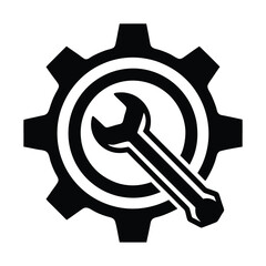 Poster - Gear and wrench icon black and white mechanic symbol