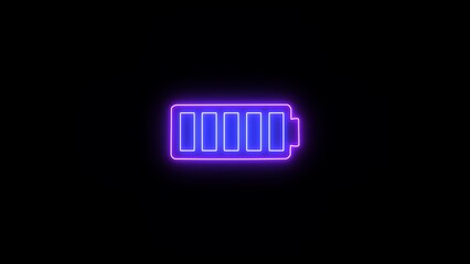 Canvas Print - glowing neon battery icon with charging symbol. battery fast charging illustration.