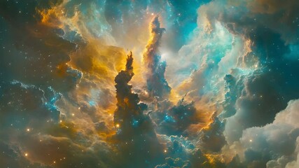 Poster - Vibrant cosmic nebula in the sky with colorful clouds creating a stunning astronomical scene