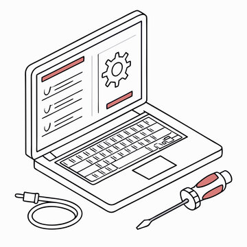 Vector illustration of laptop running diagnostic software, isolated on transparent white background