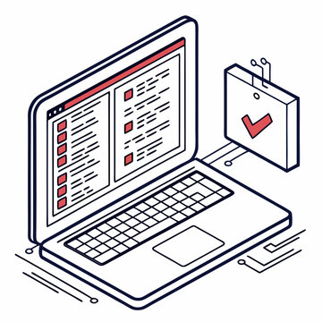 Vector illustration of laptop running diagnostic software, isolated on transparent white background