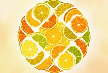 Poster - Geometric arrangement of vibrant citrus segments creating a colorful pattern