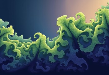 Poster - Abstract wave of lettuce leaves flowing across a midnight gradient