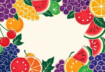 Poster - Colorful mosaic of fruit icons forming a vibrant seamless background pattern