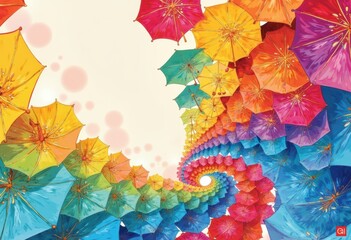 Aufkleber - Fractal cocktail umbrellas cascading in a vibrant rainbow spiral