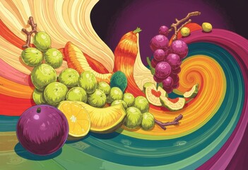 Poster - Psychedelic fruit slices erupting from a vibrant central vortex