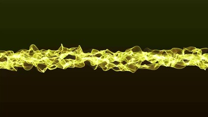Poster - Technological futuristic yellow dot wave flow background. Wave drawing of lines. Abstract wave on yellow gradient background.