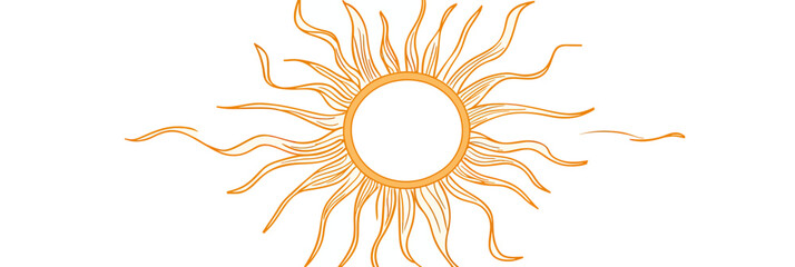 Poster - Minimalist sun illustration with wavy rays in simple line art style on white background for sunny and warmth concepts