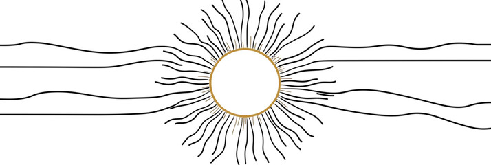 Poster - Minimalist abstract sun with wavy rays and horizontal lines in continuous line art style on white background vector illustration for design and decoration