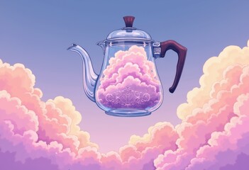 Poster - Glass moka pot filled with fluffy clouds against a dreamy sky