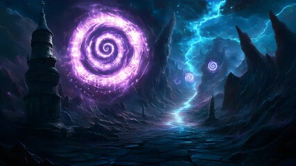Fototapete - Mesmerizing dark purple and blue vortex with swirling patterns and ethereal energy flowing through it