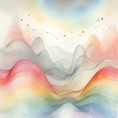 Aufkleber - Minimalist watercolor illustration of Wavy rainbow light spectrum on soft abstract background