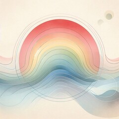 Aufkleber - Minimalist watercolor illustration of Wavy rainbow light spectrum on soft abstract background