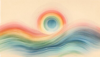 Aufkleber - Minimalist watercolor illustration of Wavy rainbow light spectrum on soft abstract background