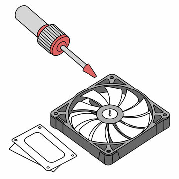 Vector illustration of cleaning cooling fan of a desktop cpu, isolated on  background WHITE