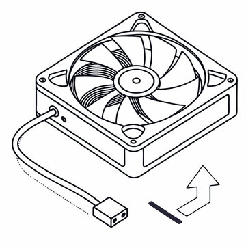 Vector illustration of cleaning cooling fan of a desktop cpu, isolated on  background WHITE