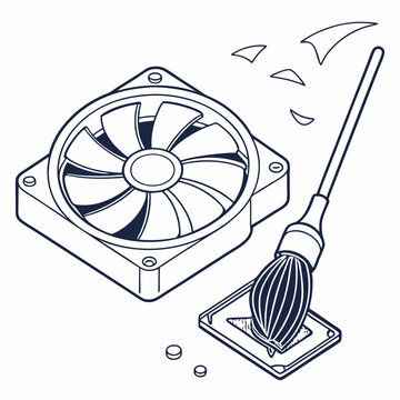 Vector illustration of cleaning cooling fan of a desktop cpu, isolated on  background WHITE