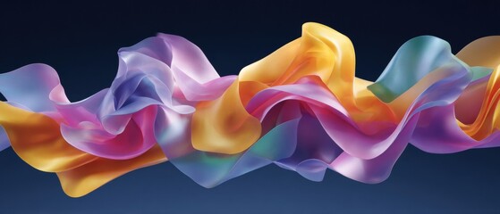 Aufkleber - Colorful, translucent silk ribbons flow gracefully against a dark background, creating an abstract and vibrant visual effect.