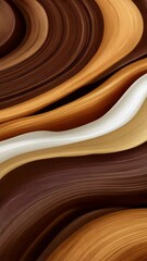 Poster - Abstract flowing layered brown, beige, and white gradient background with a smooth glossy texture, creating a fluid, wavy effect.