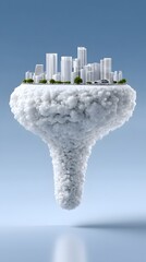 Poster - Gravity-defying cityscape, buildings floating upside down and merging with the clouds, surreal sci-fi dream world, hyper-detailed futuristic architecture, ambient glowing energy flowing through the