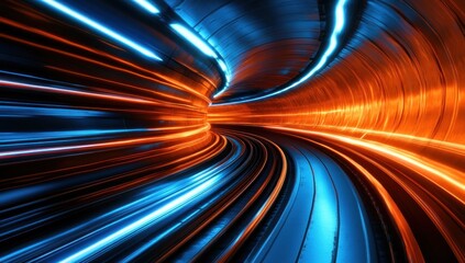 Fototapete - Futuristic tunnel with vibrant light trails, creating a sense of speed and innovation