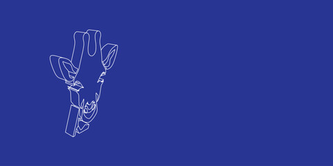 Poster - The outline of a large giraffe head symbol made of white lines on the left. 3D view of the object in perspective. Vector illustration on indigo background