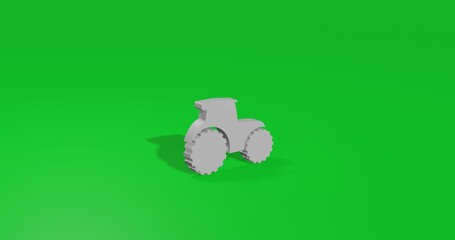 Poster - Isolated realistic white tractor symbol front view with shadow. 3d illustration on green chroma key background