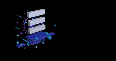 Poster - White identity symbol on a pedestal of abstract geometric shapes floating in the air. Abstract concept art with flying shapes on the left. 3d illustration on black background