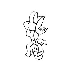 Poster - The outline of a large carnivorous plant symbol is made with black lines. 3D view of the object in perspective. Vector illustration on white background
