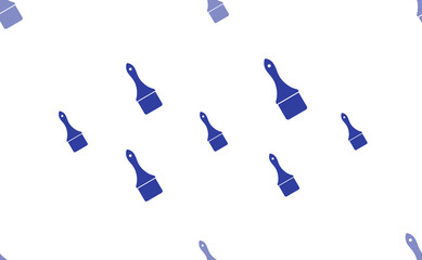 Poster - Seamless pattern of large isolated blue paint brush symbols. The pattern is divided by a line of elements of lighter tones. Illustration on light transparent background