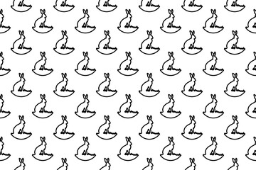 Poster - Seamless pattern completely filled with outlines of hare symbols. Elements are evenly spaced. Illustration on transparent background