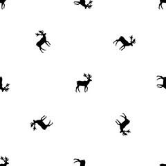 Poster - Seamless pattern of repeated black deer symbols. Elements are evenly spaced and some are rotated. Illustration on transparent background