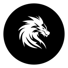 Poster - A dragon's head symbol in the center. Isolated white symbol in black circle. Illustration on transparent background