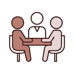 Poster - business meeting, three colleagues collaborating, isolated figures, for presentations