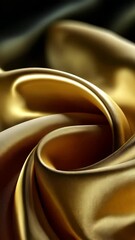 Poster - Elegant flowing golden satin fabric drapes beautifully, showcasing luxurious texture and shimmering highlights in a soft, inviting swirl.