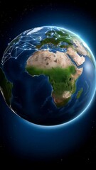 Poster - Global network connections across globe in space connecting the continents on Earth for global communication and technology transfer concepts