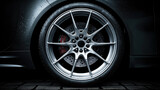 High-Performance Alloy Rim and Low-Profile Tire with Drilled Brake Disc and Red Caliper