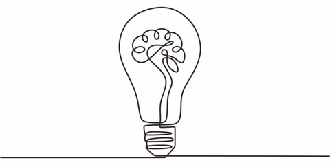 Wall Mural - lightbulb brain icon one line. creative idea vector. innovation thinking. mind.