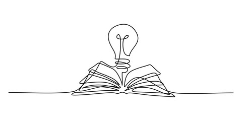 Wall Mural - idea bulb over book single line, education inspiration art