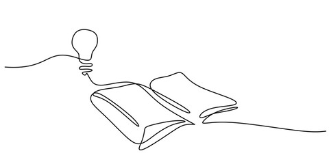 Wall Mural - book with light bulb innovation one line, creative learning