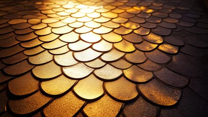 Poster - A golden scaly texture reminiscent of dragon or fish scales at sunset