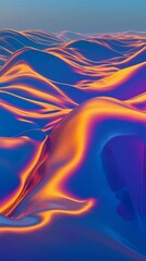 Poster - Undulating Blue Surface with Golden Highlights for Mobile Video Backdrop. Abstract Landscape Design with Smooth Waves and Bright Colors, Perfect for Vertical Format.