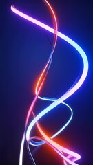 Poster - Abstract light streaks form spiral shape. Glowing lines blend colors on dark background. Modern vibrant design is excellent as vertical video background.