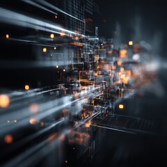 Poster - Futuristic digital concept with intricate patterns and glowing lines, illustrating technology's evolution.