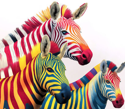 Colorful zebra on white background.