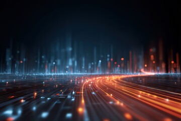 Poster - A high-tech digital landscape with interconnected pathways, representing a futuristic tech vision.