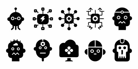 Poster - Simple artificial intelligence icons machine learning data