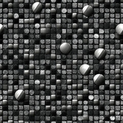 Poster - Seamless digital pixel pattern with metallic finishes creates modern and sophisticated texture. grayscale mosaic features various shapes and textures, adding depth and interest