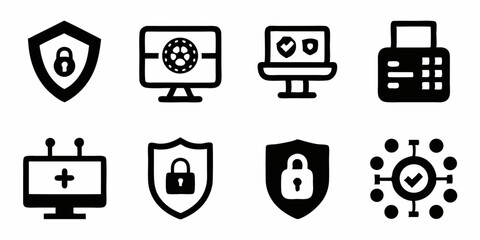 Poster - Cyber security network protection icon set